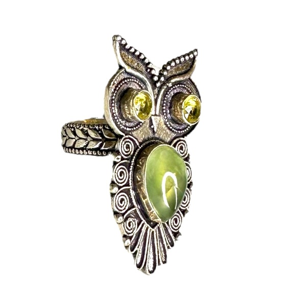 Vtg Owl Ring with Faux Labradolite Stone - Picture 2 of 4